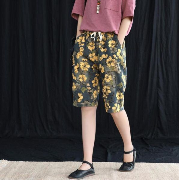 2020 print cotton elastic waist casual straight pocket jeasn summer vintage high waist knee length denim pants women p827, Blue
2020 print cotton elastic waist casual straight pocket jeasn summer vintage high waist knee length denim pants women p827, Blue