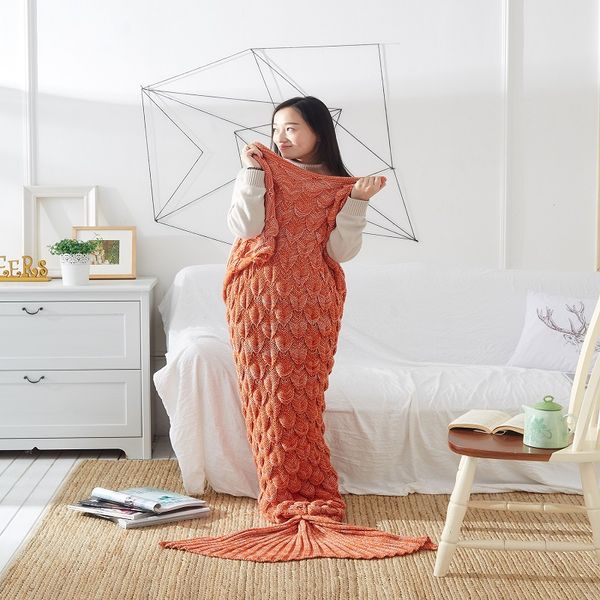 handmade mermaid blanket knitted bedding sleeping wrap throws bag kids baby mermaid tail crocheted sofa cover blankets