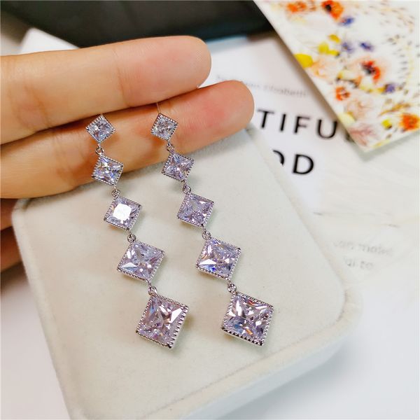 wedding long dangle drops earrings for female dazzling square cubic zirconia temperament charming earrings, Silver
wedding long dangle drops earrings for female dazzling square cubic zirconia temperament charming earrings, Silver