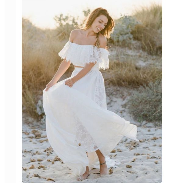 2019 charming off the shoulder chiffon wedding dress a line two pieces lace bridal gown beach wedding dresses, White
2019 charming off the shoulder chiffon wedding dress a line two pieces lace bridal gown beach wedding dresses, White