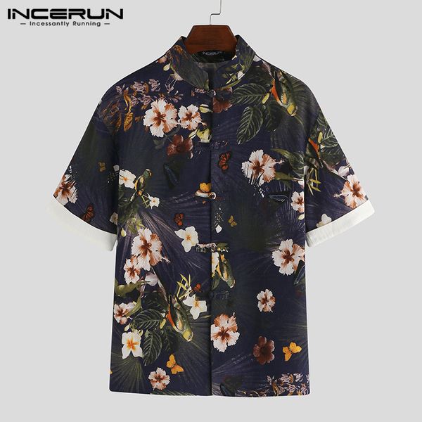 incerun vintage men shirt floral print cotton linen casual short sleeve stand collar camisa brand shirt men streetwear 2019, White;black
incerun vintage men shirt floral print cotton linen casual short sleeve stand collar camisa brand shirt men streetwear 2019, White;black