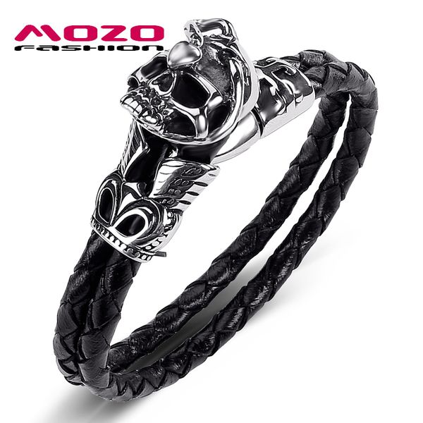 mozo fashion men jewelry black genuine leather bracelet stainless steel skull skeleton punk charm gift women bracelet 520, White
mozo fashion men jewelry black genuine leather bracelet stainless steel skull skeleton punk charm gift women bracelet 520, White