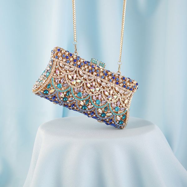 women evening handbag blue gold crystal rhinestone diamond studded shining bling clutch purse metal frame lady praty bag
women evening handbag blue gold crystal rhinestone diamond studded shining bling clutch purse metal frame lady praty bag