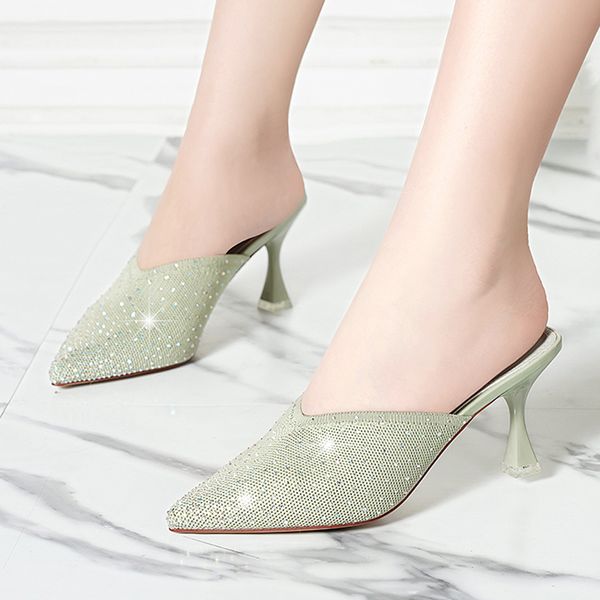 crystal knit mules shoes women shiny pointed toe slippers summer lazy breathable stretch fabric half slippers women sandals 2020, Black
crystal knit mules shoes women shiny pointed toe slippers summer lazy breathable stretch fabric half slippers women sandals 2020, Black