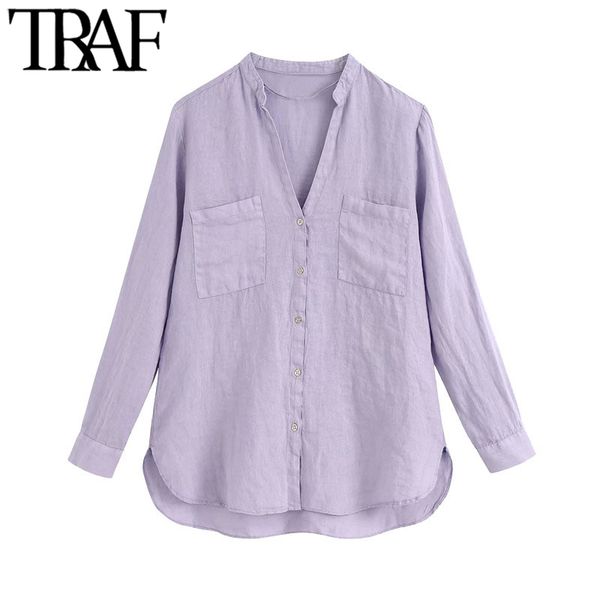 traf women fashion with pockets linen blouses vintage long sleeve button-up female shirts blusas chic, White
traf women fashion with pockets linen blouses vintage long sleeve button-up female shirts blusas chic, White