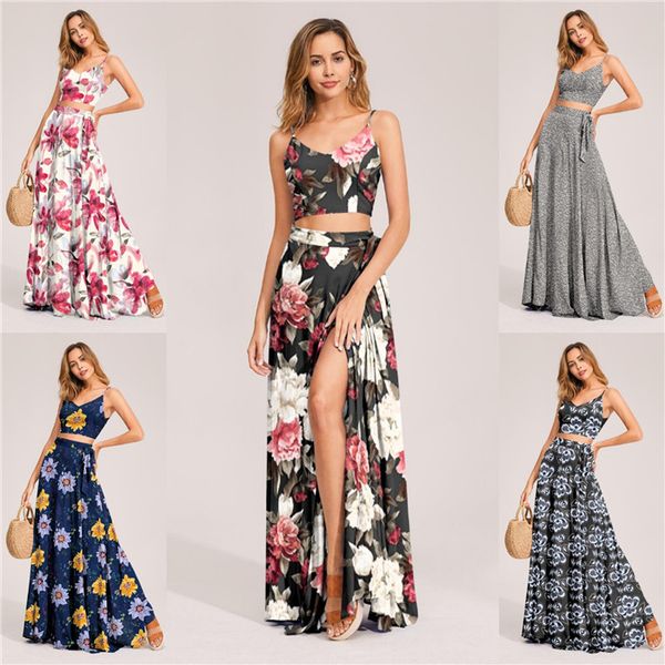 womens new designer v neck camisole two piece printed maxi skirt long dress with camisole, White
womens new designer v neck camisole two piece printed maxi skirt long dress with camisole, White