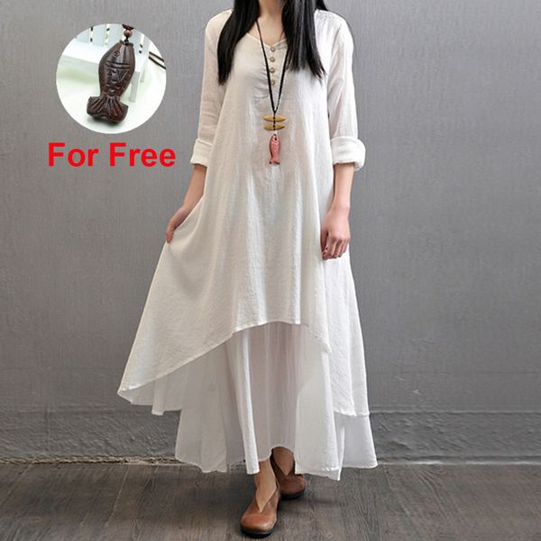 spring summer women long cotton linen dress white plus size false two pieces o-neck maxi dresses office casual loose dress, Black;gray
spring summer women long cotton linen dress white plus size false two pieces o-neck maxi dresses office casual loose dress, Black;gray
