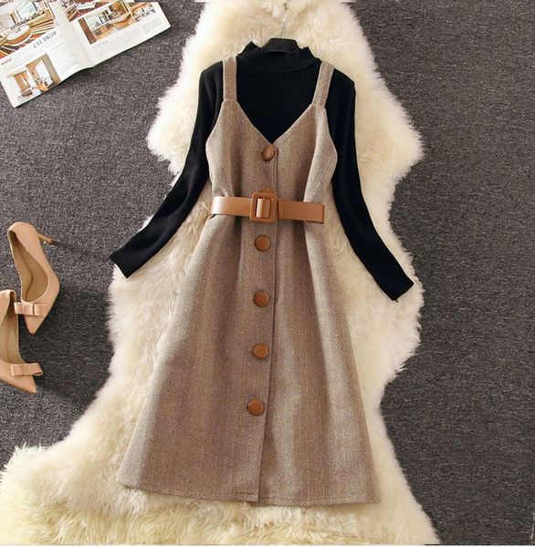 spring winter elegant women strap midi dress long sleeve slim casual dress overalls a-line sashes stripe fashion, Black;gray
spring winter elegant women strap midi dress long sleeve slim casual dress overalls a-line sashes stripe fashion, Black;gray