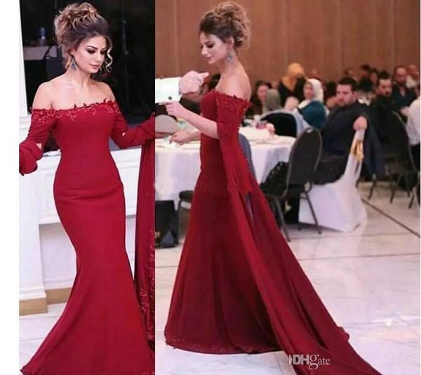 elegant off the shoulder evening dresses long sleeves with cape sweep train appliques arabic dresses women formal prom party gowns plus size, Black;red
elegant off the shoulder evening dresses long sleeves with cape sweep train appliques arabic dresses women formal prom party gowns plus size, Black;red