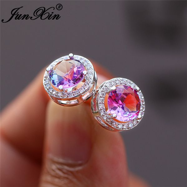 boho gradient colorful purple pink zircon round stud earrings for women white gold rainbow fire crystal wedding earrings jewelry, Golden;silver
boho gradient colorful purple pink zircon round stud earrings for women white gold rainbow fire crystal wedding earrings jewelry, Golden;silver