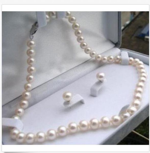 7-8mm real natural white akoya cultured pearl necklace earrings jewelry set gift, Silver
7-8mm real natural white akoya cultured pearl necklace earrings jewelry set gift, Silver