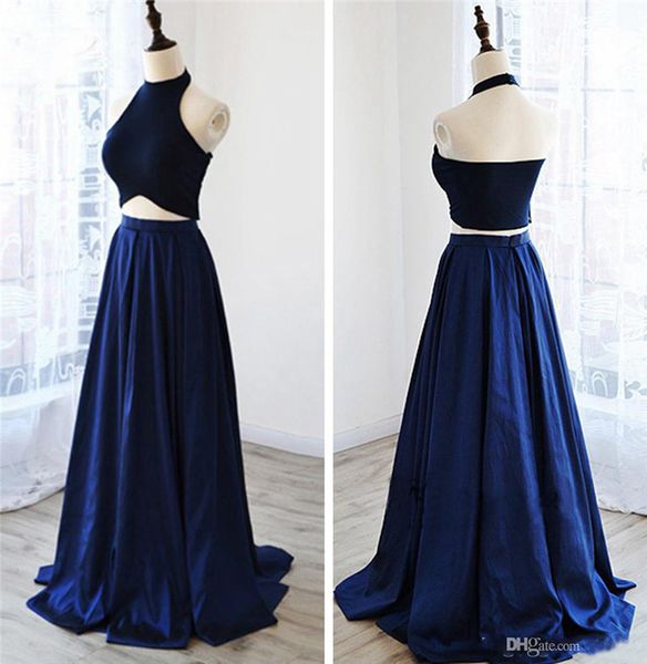 halter neck 2 piece prom dresses 2019 a line simple evening dresses satin skirts open back pageant dresses, Black
halter neck 2 piece prom dresses 2019 a line simple evening dresses satin skirts open back pageant dresses, Black