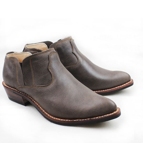 

men's slip-on cowhide genuine leather work boots ankle short botas hombre handmade pointed toe men boots, eu38-45, Black