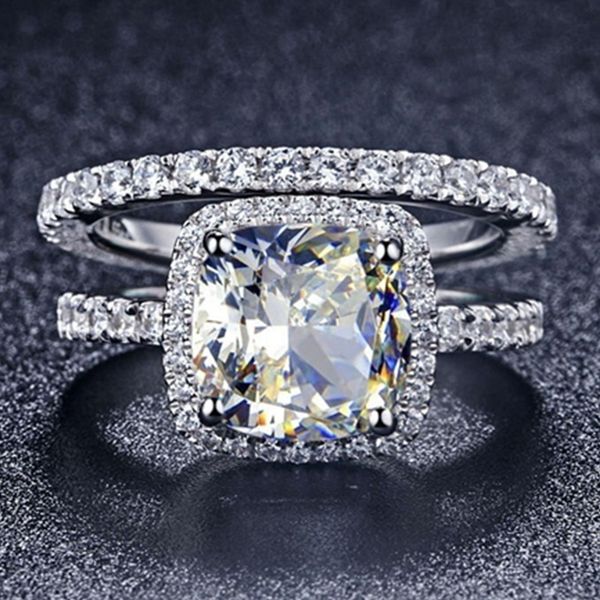 sterling silver in 18k white gold plated cushion engagement ring with 0.55ct infinity wedding band diamond rings set for women with box, Slivery;golden
sterling silver in 18k white gold plated cushion engagement ring with 0.55ct infinity wedding band diamond rings set for women with box, Slivery;golden