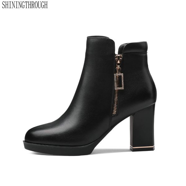 women ankle boots genuine leather autumn winter warm high heels shoes woman rouned toe office lady boots, Black
women ankle boots genuine leather autumn winter warm high heels shoes woman rouned toe office lady boots, Black