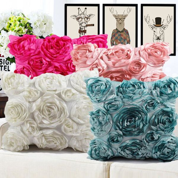 

европейский стиль 3d розы вышитые наволочки наволочка свадьба главная декоративные диванные подушки cojines decorativos para диван
