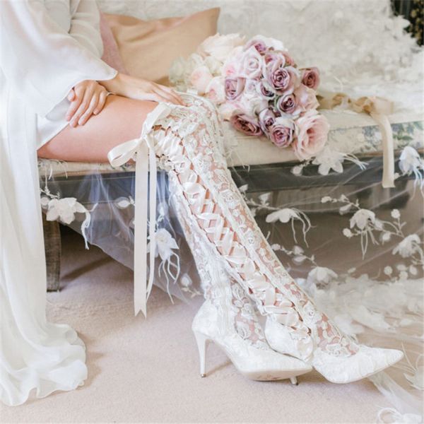 women luxurious white lace wedding boots pointed toe over knee thin heel boots slim high heel long dreamy wedding shoes, Black
women luxurious white lace wedding boots pointed toe over knee thin heel boots slim high heel long dreamy wedding shoes, Black