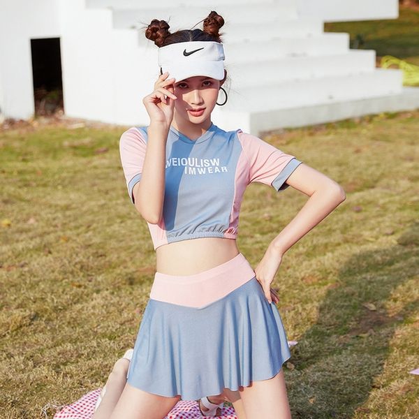 female conservative student split boxer swimsuit 2020 slim belly-covering sports large size spring swimsuit, White;black 
female conservative student split boxer swimsuit 2020 slim belly-covering sports large size spring swimsuit, White;black