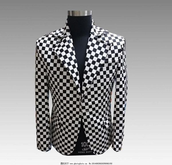 party dress men's black and white square pattern suits male dance performance casual blazer jacket male fashion banquet coat, White;black
party dress men's black and white square pattern suits male dance performance casual blazer jacket male fashion banquet coat, White;black