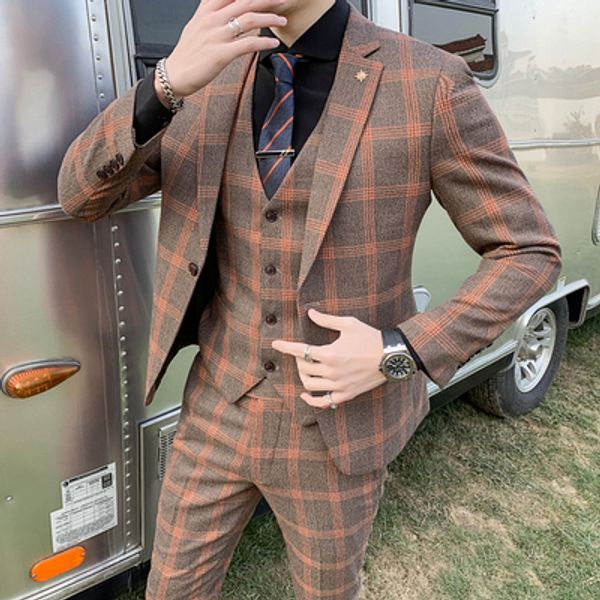 men suit vest with pants classic plaid suits 3 piece slim fit wedding suits for men tuxedo father 2020, White;black
men suit vest with pants classic plaid suits 3 piece slim fit wedding suits for men tuxedo father 2020, White;black