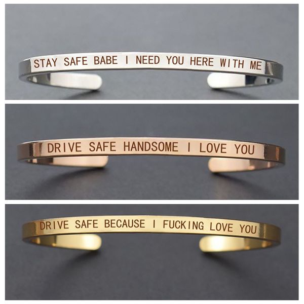 

cuff boyfriend girlfriend gift " stay safe babe i need you here with me engraved metal bracelet lovers jewelry valentines day gifts, White