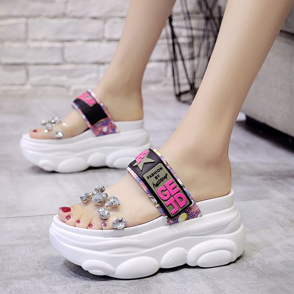 rhinestone transparent sandals and slippers women's summer fashion wear 2020 new thick bottom increased height sponge cake flip, Black
rhinestone transparent sandals and slippers women's summer fashion wear 2020 new thick bottom increased height sponge cake flip, Black