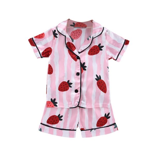 Kids Pajamas Girls Boys Baby Infant Clothes Sleepwear Nightwear Strawberry Stripe Print Pajama Sets Cotton Children's Pyjamas