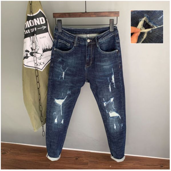 deep blue fake micro hole taper tide male thick dark blue jeans stretch leisure men's trousers
deep blue fake micro hole taper tide male thick dark blue jeans stretch leisure men's trousers