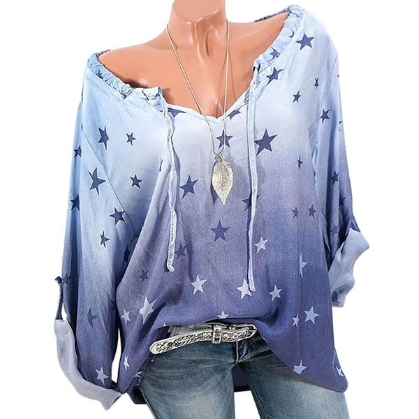 2019 women summer autumn long sleeve v neck women blouse stars print irregular shirts 5xl plus size blouse, White
2019 women summer autumn long sleeve v neck women blouse stars print irregular shirts 5xl plus size blouse, White