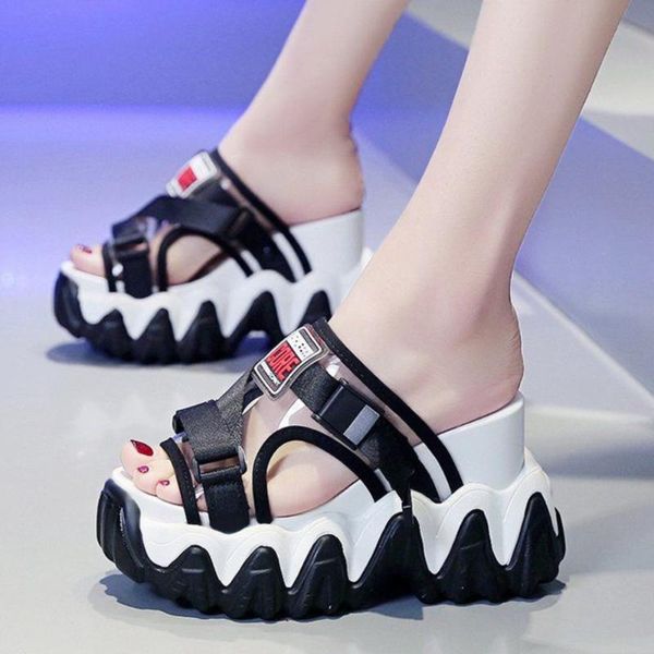 women pvc chunky platform slippers 8cm high wedges shoes woman open toe designers flip flops ladies outside casual slides summer, Black
women pvc chunky platform slippers 8cm high wedges shoes woman open toe designers flip flops ladies outside casual slides summer, Black