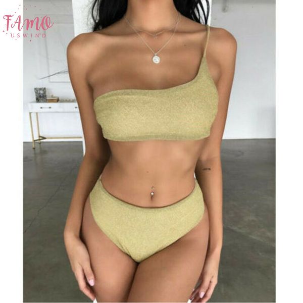 2020 solid women shiny sequined one shoulder bandage gold bikini set padded push up bra swimsuit bathing beachwear swimwear summer, White;black
2020 solid women shiny sequined one shoulder bandage gold bikini set padded push up bra swimsuit bathing beachwear swimwear summer, White;black