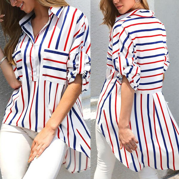 women striped blouse shirt long sleeve blouse turn-down collar shirt lady casual holiday plain comfy long femme, White
women striped blouse shirt long sleeve blouse turn-down collar shirt lady casual holiday plain comfy long femme, White