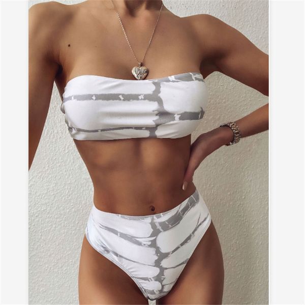 women's swimwear summer women swimsuit ink painting print for strapless tube bikini set 2021 female swimming suits, White;black
women's swimwear summer women swimsuit ink painting print for strapless tube bikini set 2021 female swimming suits, White;black
