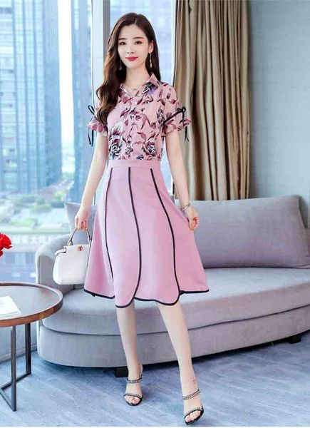 2019 summer women's new slim mid-length skirt temperament pink ladies print two-piece suit chiffon dress, Black;gray
2019 summer women's new slim mid-length skirt temperament pink ladies print two-piece suit chiffon dress, Black;gray
