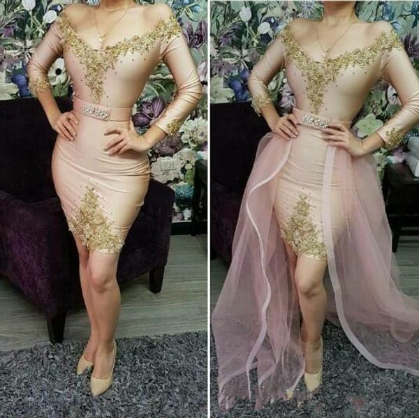 2019 short prom dresses with detachable train v neck applique long sleeves lace applique cocktail evening party gowns, Black
2019 short prom dresses with detachable train v neck applique long sleeves lace applique cocktail evening party gowns, Black