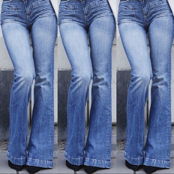 2019 summer women vintage full length wide leg denim pants fashion solid pocket flare jeans casual high waist trousers, Blue
2019 summer women vintage full length wide leg denim pants fashion solid pocket flare jeans casual high waist trousers, Blue