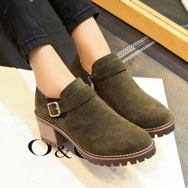 women's short boots winter belt buckle boots women round toe suede elastic band middle-heels ankle for women botas mujer, Black
women's short boots winter belt buckle boots women round toe suede elastic band middle-heels ankle for women botas mujer, Black