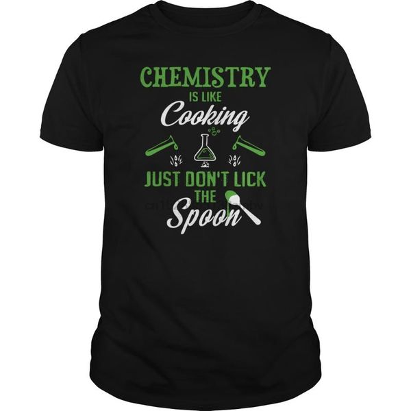 men tshirt chemistry funny t-shirt don t lick the spoon chemist humor cool women t-shirt tees top, White;black
