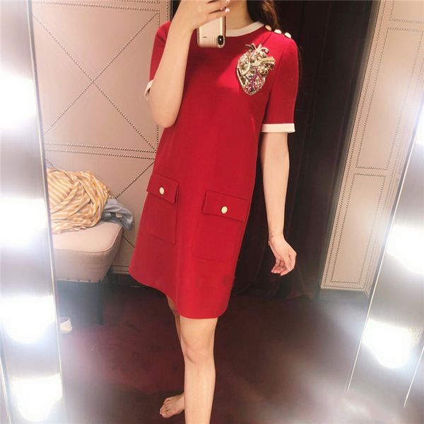 brand designer women beaded party dresses 2019 summer fashion round neck short sleeve shoulder buttons elegant brief red gowns, Black
brand designer women beaded party dresses 2019 summer fashion round neck short sleeve shoulder buttons elegant brief red gowns, Black