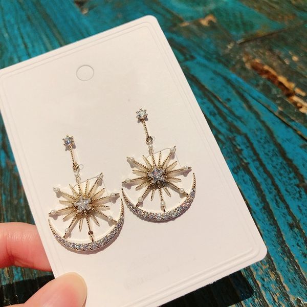 mengjiqiao new korean shiny star moon drop earrings for women delicate zircon half round fashion pendientes party jewelry gifts, Silver
mengjiqiao new korean shiny star moon drop earrings for women delicate zircon half round fashion pendientes party jewelry gifts, Silver