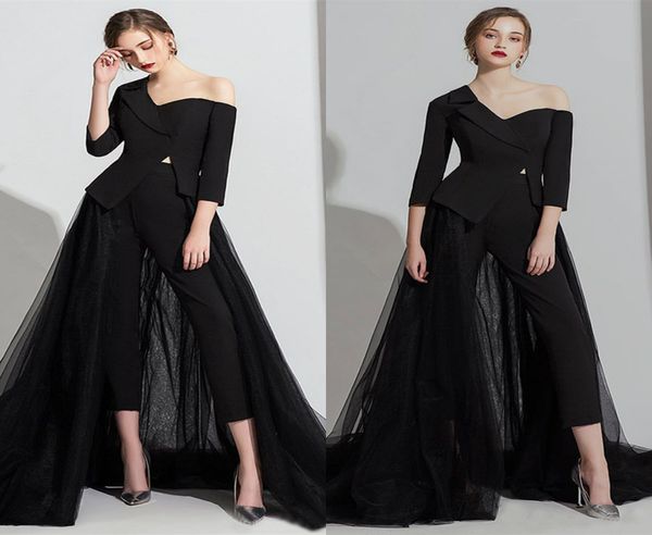 black evening dresse with jumpsuit v-neck 3/4 long sleeve satin pageant gown sweep train sell custom made formal party gown, Black;red
black evening dresse with jumpsuit v-neck 3/4 long sleeve satin pageant gown sweep train sell custom made formal party gown, Black;red