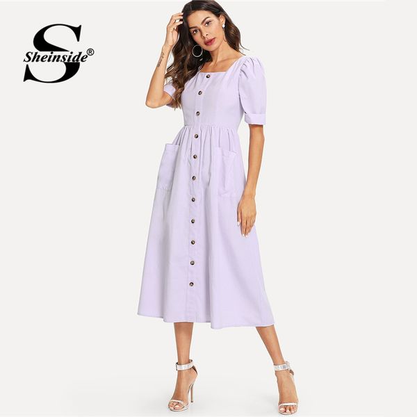 sheinside purple pastel puff sleeve button up fit & flare dress women square neck short sleeve dresses ladies a line long dress, Black;gray
sheinside purple pastel puff sleeve button up fit & flare dress women square neck short sleeve dresses ladies a line long dress, Black;gray