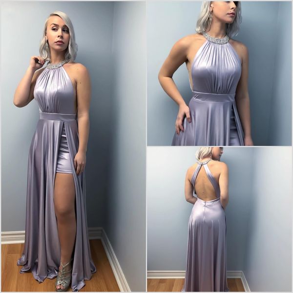 2019 light purple evening dresses halter a line side split hollow back prom dress custom made formal cocktail party gowns, Black;red
2019 light purple evening dresses halter a line side split hollow back prom dress custom made formal cocktail party gowns, Black;red