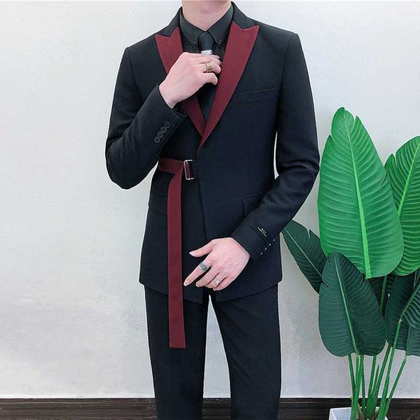 men's suits & blazers ternos masculino 2021 spring long sleeve belt decoration korean groom men slim fit weave bring full dress suit ma, White;black
men's suits & blazers ternos masculino 2021 spring long sleeve belt decoration korean groom men slim fit weave bring full dress suit ma, White;black