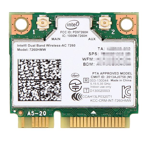 двухдиапазонная беспроводная карта wifi для intel 7260 ac 7260hmw mini pci-e 2.4 g/5ghz bluetooth 4.0 wlan wi-fi адаптер 802.11 ac/a/b/g/n
двухдиапазонная беспроводная карта wifi для intel 7260 ac 7260hmw mini pci-e 2.4 g/5ghz bluetooth 4.0 wlan wi-fi адаптер 802.11 ac/a/b/g/n