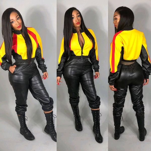 Autumn Winter Women Jogger Sport sweat Suit Tracksuits Casual Sportwear Long Sleeve jacket PU leather Black Pants Set
Autumn Winter Women Jogger Sport sweat Suit Tracksuits Casual Sportwear Long Sleeve jacket PU leather Black Pants Set