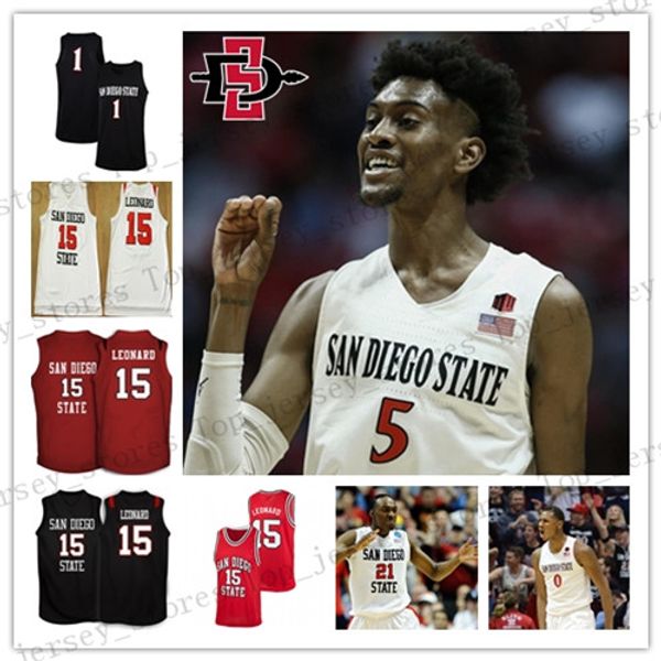 custom 2019 ncaa san diego state aztecs any name number 0 devin watson 5 jalen mcdaniels 15 kawhi leonard college basketball jerseys mens, Black;red