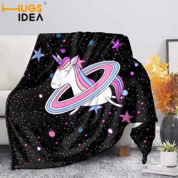 hugsidea весна / зима unicorn printed фланель руно одеяло мягкая замша throw одеяло для взрослых детские портативный путешествия пледы