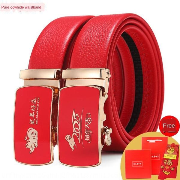 year of life nianhua red belt men's bag edge genuine leather automatic buckle leisure women's year of rat red belt, Black;brown
year of life nianhua red belt men's bag edge genuine leather automatic buckle leisure women's year of rat red belt, Black;brown
