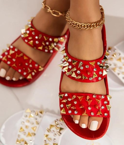 women black giant studded sandals gold studs slides sliver beach shoes white slippers vacation flats mules large size wholesale
women black giant studded sandals gold studs slides sliver beach shoes white slippers vacation flats mules large size wholesale